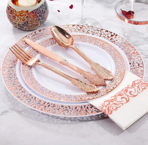 <span class=keywords><strong>Assiette</strong></span> jetable en plastique de 7 et 10,25 pouces, dorée rose, style occidental, avec bord creux noir Phnom Penh, pour usage hôtelier - Product Image 6