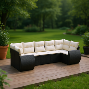 Black Pe <b>Rattan</b> Garden <b>Sofa</b> Set 6 Seater Outdoor Furniture Weather Resistant Contemporary Design - Product Image 2