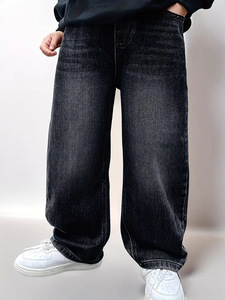 กางเกงผ้าฝ้ายขากว้างแห้งเร็วสำหรับเด็กผ้าเดนิมซักปานกลางแนวย้อนยุคสำหรับ100% ฤดูใบไม้ร่วง - Product Image 6