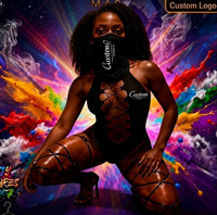 OEM Custom Black Lace up Monokini with Face Mask Mas Band Costume J'ouvert Caribbean Carnival Monday Wear Monokini Bodysuit