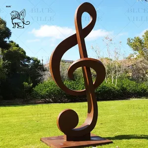 BLVE Outdoor Modern Square Metal Decoração Grande Brown Stainless Steel Music Symbol Escultura