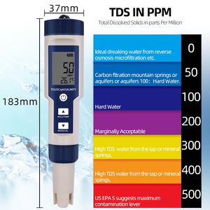 Stylo numérique portable 5 en 1 Plus avec mesure de la température, du TDS, de l'EC, de la densité, de la <span class=keywords><strong>salinité</strong></span> et du pH, testeur de qualité de l'eau - Product Image 4