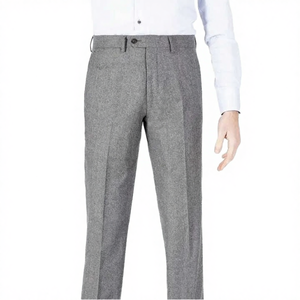 Pantalón de Vestir Casual para Hombre, Corte Slim Fit, Diseño Ligero en Tono Jaspeado, Frente Plano, Cintura Media, Corte Recto, Tejido Liso Teñido, 100% Algodón - Product Image 4