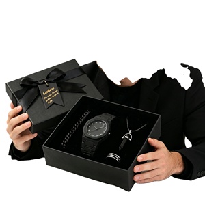 Men's 5pcs Black <b>Watch</b> Gift Set Ring Cuban Chain Bracelet Gothic <b>Necklace</b> Luxury Aluminum Alloy 4-in-1 Accessory Kit for Him - Product Image 1