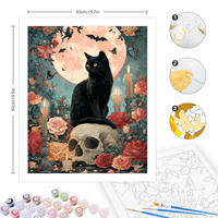 CHENISTORY Peinture par numéros DIY, motif Halloween, chat noir et crâne, coloriage par numéros pour adultes, cadeau DIY