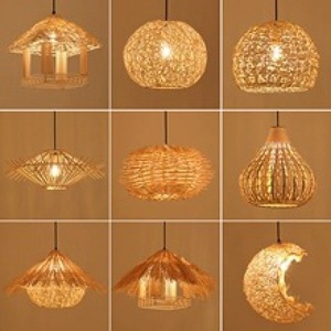 Rustic Bamboo Rattan LED Pendant <b>Light</b> Round E27 Single Head Chandelier For Home Living Room <b>Dining</b> Room - Product Image 5