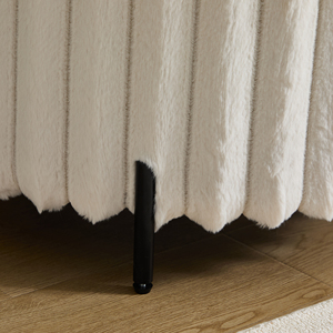 Modern Upholstered Round <b>Pouf</b> Ottoman Foot Rest Black Metal Legs Faux Fur Footstool for Living Room Bedroom Apartment Entryway - Product Image 4