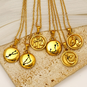 Collar con Colgante del Zodiaco de Doble Cara, Chapado en Oro de 18K, Acero Inoxidable, Resistente al Agua, PVD, Sin Deslustre, Elegante Joyería - Product Image 2