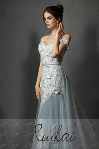 Ruolai LWC6738 a spalla Off 3D fiori tubino abito di <span class=keywords><strong>pizzo</strong></span> con gonna rimovibile abito lungo <span class=keywords><strong>da</strong></span> sera - Product Image 5