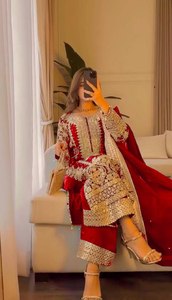 Nouvelle Collection entièrement cousue Faux Georgette haut bas Dupatta ensemble lourd broderie séquence travail pour fête d'été Salwar/costume - Product Image 4