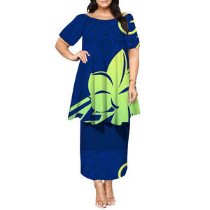 Alta calidad logotipo personalizado de talla grande señoras vestido Casual Tonga Puletasi vestido de media manga Fiji diseño polinesio vestido de graduación 2 uds - Product Image 5