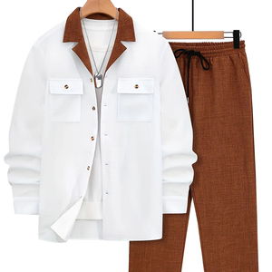 Nouveau costume classique pour <span class=keywords><strong>homme</strong></span> en 2 pièces. Pantalon et t-shirt. Couleur unie à manches longues. Pour les fêtes et les mariages. Style ethnique africain. - Product Image 1