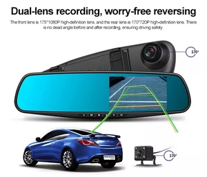 Camera hành trình gương chiếu hậu ô tô 4.3 inch, ghi hình góc rộng 170 độ, camera ghi hình phía trước và phía sau - Product Image 3