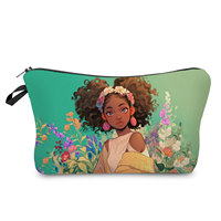 Voyage maquillage sac fermeture à glissière noir fille fleur imprimé National dessin animé Polyester pour soins de la peau rouge à lèvres stockage