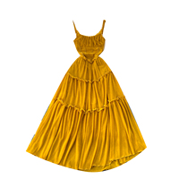 Robe longue vintage à fines bretelles pour femme, froncée, à volants, à plusieurs niveaux, taille haute, fluide, pour les vacances d'été