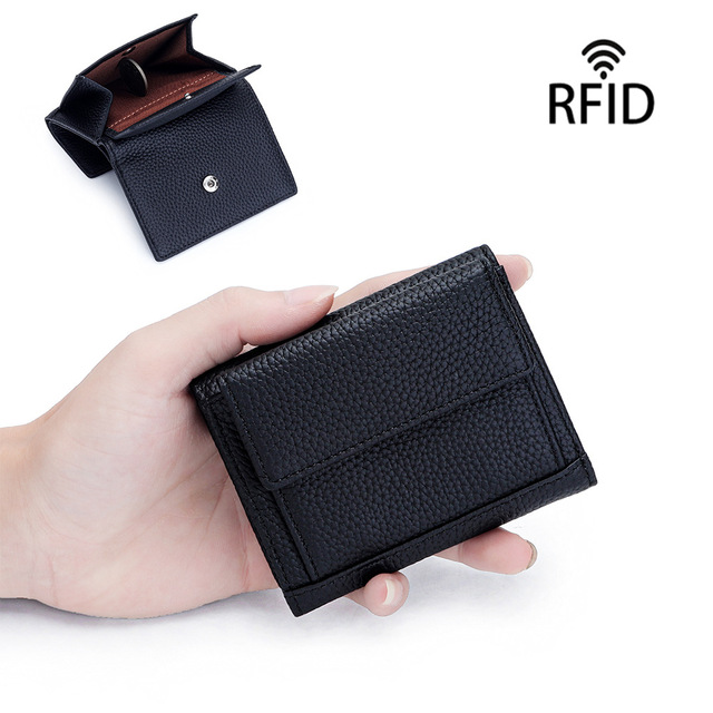 Customized Wholesale Genuine Leather Women's Wallet Anti-theft Brush RFID Three Fold Wallet Fashion Multi-functional zero Wallet