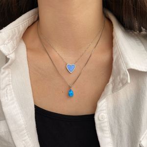 Dylam Elegant Design Solid Sterling Silver Heart Shape Eternity 5A Cubic Zirconia Blue Synthetic <b>Opal</b> Pendant <b>Necklace</b> - Product Image 5