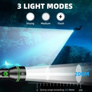 ไฟฉายดำน้ำแบบมืออาชีพ P70 LED ไฟฉายดำน้ำซุปเปอร์ไบรท์ IPX8 ไฟฉายกันน้ำใต้น้ำ 200M ไฟฉายสำหรับดำน้ำยิงปลา - Product Image 4
