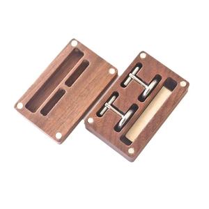 Cufflink Storage <b>Box</b> Wooden Magnetic Lid Men's Tie Clip <b>Earring</b> Jewelry Organizer Solid Color Covered Design - Product Image 5