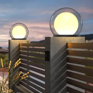 Outdoor Aluminum Pillar Lights IP65 Waterproof Post Solar Powered Led Gate Light Glass Acrylic Body Lamp Garden Pillar Lights