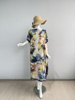 Kaftans pour adultes respirants, en polyester soyeux, amples, imprimés de motifs floraux, longs, de style africain, robes décontractées pour l'été, directement de l'usine