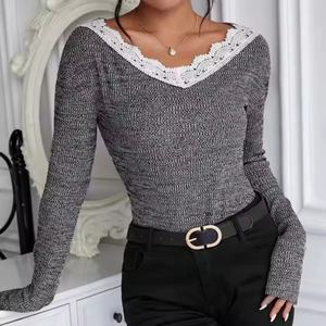 Blusa de Algodón de Manga Larga con Cuello en V y Encaje Vintage de Alta Calidad para Mujer, Nueva Colección de Otoño, Venta al por Mayor - Product Image 1