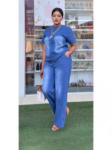 Ensemble Coordonné Chic Streetwear en <span class=keywords><strong>Jean</strong></span> pour Femme – Style Vintage Délavé, Coupe Décontractée, Jambes Larges – Tenue d'Été - Product Image 5