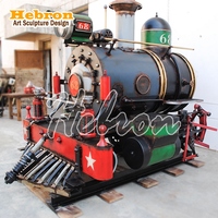 Modèle de train à vapeur vintage en métal sur mesure pour événements extérieurs, centres commerciaux, bars, décoration steampunk, sculpture de train sur rail