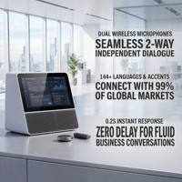 Traducteur IA à double écran 10 pouces pour usine OEM, traduction vis-à-vis, 140+ langues, 2 micros sans fil, 0,3s, Android 9.0, support sur pied pour hôtel
