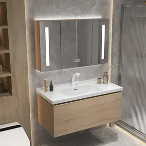 Lavabo moderno con armadietti da bagno a specchio mobile da parete con mobiletto da bagno in compensato vendita in fabbrica cinese