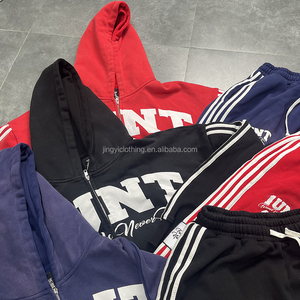 Thời Trang Phố Tùy Chỉnh In Thêu Cổ Điển Rửa Axit Bên Sọc Dây Kéo Áo Và Jogger Thể Thao Thiết Lập Sweatsuit Tracksuit - Product Image 2