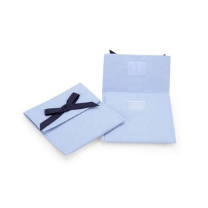 Hot Bán Biểu Tượng Tùy Chỉnh Chất Lượng Cao Màu Xanh Đồ Trang Sức Pouch Nút Phong Bì Với Ribbon <span class=keywords><strong>Bow</strong></span> Bông Tai Quà Tặng Đóng Gói Túi Nhung - Product Image 4