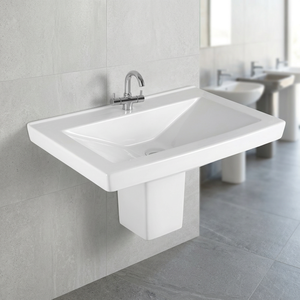 Vasque en céramique Vistaar Lotus à demi-pied pour salle de bain et cuisine, lavabo rond en porcelaine, articles sanitaires - Product Image 3