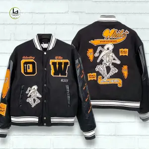 Bandes colorées Letterman veste haute qualité en cuir manches Bomber veste Chenille broderie personnalisé Varsity veste hommes