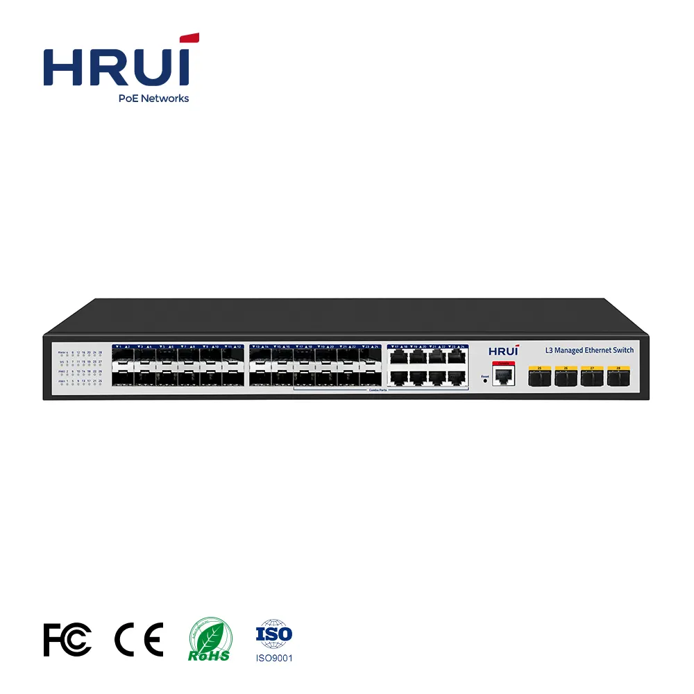 สวิตช์อีเทอร์เน็ตราคาโรงงาน24พอร์ตกิกะบิต128Gbps ไฟเบอร์ออปติก SFP 10G L3เว็บสวิตช์หลักที่มีการจัดการ