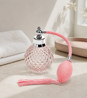 Flacon pulvérisateur de parfum rose vintage en verre sphérique taillé diamant, rechargeable, vide, avec pompon, pulvérisateur à bulbe, 100 ml, bouchon à vis