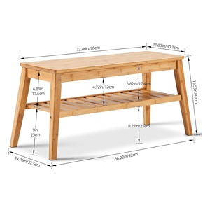 Modern 2-Tier Indoor <strong>Storage</strong> Bamboo <strong>Bench</strong> for Entry <strong>Dining</strong> Living Room Bedroom or Hallway - Product Image 6