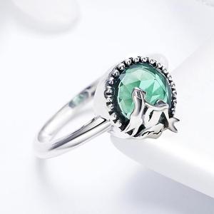 Mermaid silver ring emerald green ring female jewelry charm - Product Image 4