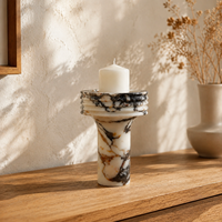 NANWEI Porte-bougie de Noël en marbre viola fait main, design sculptural sur piédestal, pour la décoration de table moderne à la maison et à l'hôtel