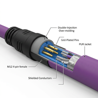 Cable de sensor M12 impermeable IP69K, 4/5/8 pines, codificación A, cubierta de PUR de alta flexibilidad, chapado en oro, blindaje 360, tuerca de acero inoxidable 316L, lavable.