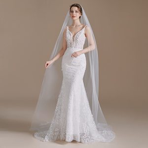 Mermaid Bridal Gown Halter Neck White Embroidered Backless Wedding Dress Natural Waistline Fitted Train - Product Image 2