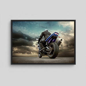 Elegant Motorcycle Canvas Artwork: Cloudy Weather Printed Design,<b>BLACK</b> <b>FRAMED</b> CANVAS - Product Image 2