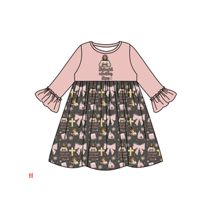 Top principessa personalizzato per bambini a maniche lunghe di colore scuro con croci di gesus e fornitura di ODM <span class=keywords><strong>in</strong></span> <span class=keywords><strong>Tulle</strong></span> rosa chiaro - Product Image 3