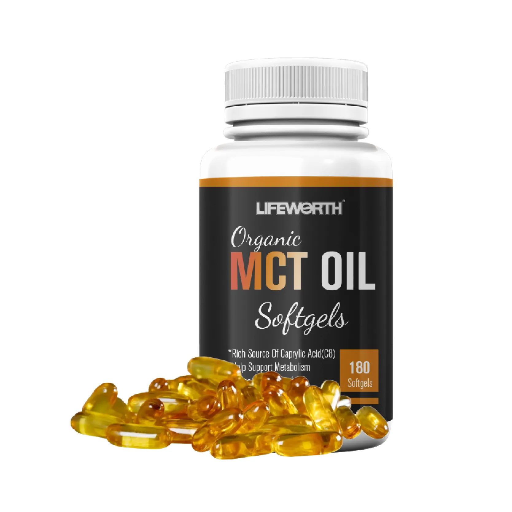 Lifeworth Unrefined Coconut Oil C10 & C8 MCT Oil Capsules Keto Capsule for Burning Fat