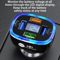 Chargeur de voiture USB C 6 en 1 multi-ports super rapide QC3.0 100W avec protection OTP et affichage de la tension pour téléphones mobiles et ordinateurs portables