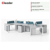 Banc de travail commercial multi-personnes pour 6 personnes avec structure en acier en boucle et cloison acoustique en tissu – Vente en gros