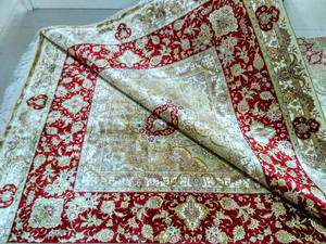 Tapis d'Orient en soie persane 100% fait main <span class=keywords><strong>de</strong></span> grande taille 9x12 à vendre, couleur rouge avec 400L <span class=keywords><strong>de</strong></span> nœuds doubles pour salon - Product Image 2