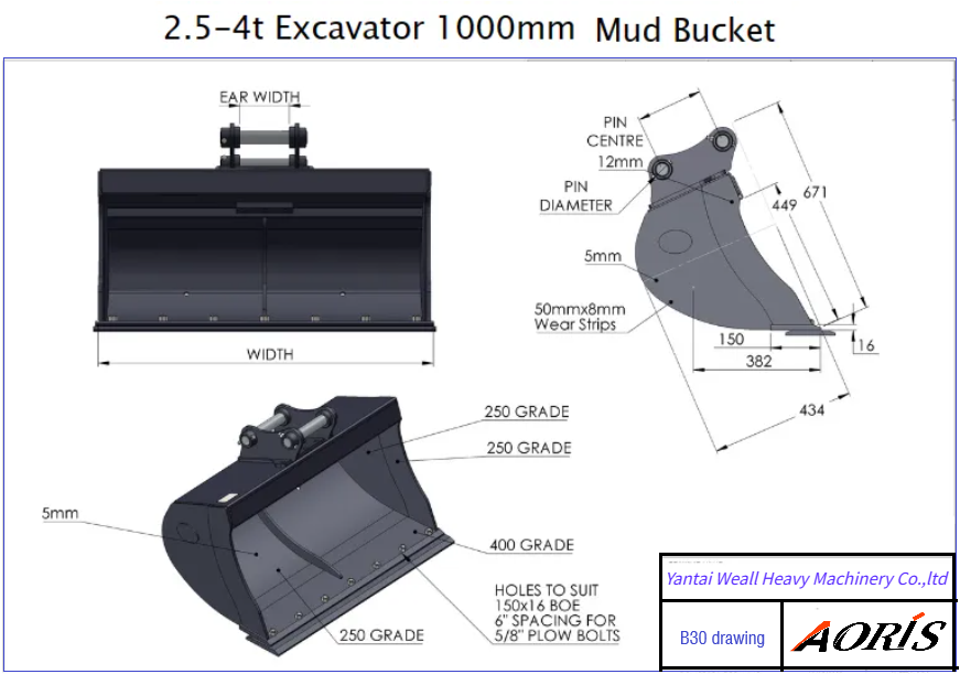 Hitachi ZX70 Excavator Bucket for 5-8 Ton for Narrow Trenching Mud