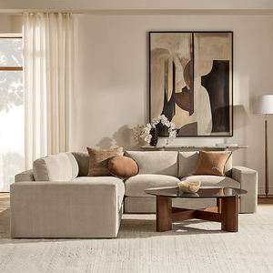 أريكة قطاعية على شكل حرف L من المخمل بلون بني فاتح، مقاومة للبقع، مع وسائد من الريش، أريكة عصرية فاخرة لغرفة المعيشة - Product Image 2