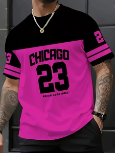 T-<span class=keywords><strong>shirt</strong></span> court pour <span class=keywords><strong>homme</strong></span> avec impression numérique 3D, design de maillot de football numéro 23 et 33, <span class=keywords><strong>rose</strong></span> et noir, streetwear, <span class=keywords><strong>tee</strong></span>-<span class=keywords><strong>shirt</strong></span> de sport, logo emblématique, respirant - Product Image 3